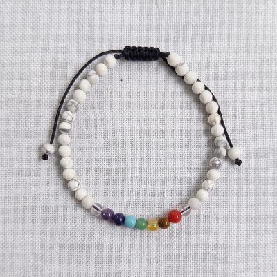 Pulsera 7 chakras Con Howlita Blanca 4mm