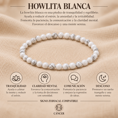 Pulsera Howlita Blanca 4mm Elasticada