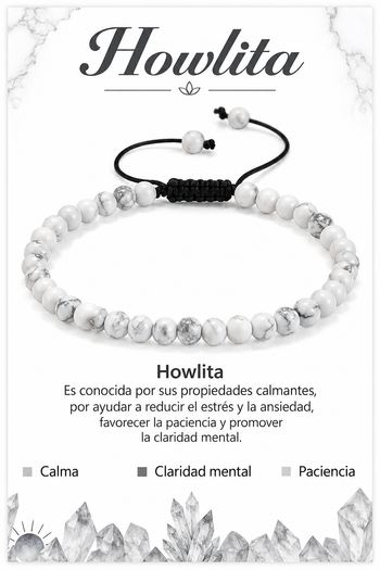 Pulsera Howlita blanca 4mm Nudo Corredizo