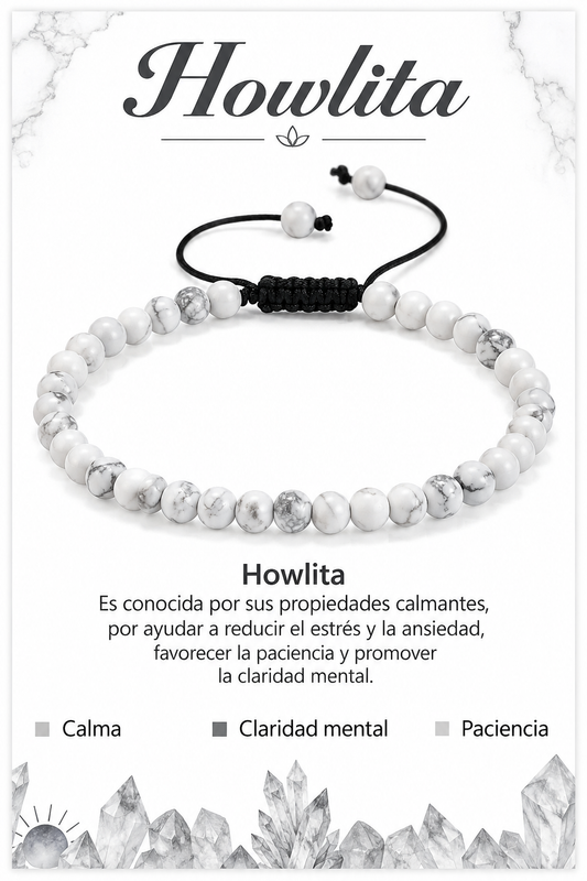 Pulsera Howlita blanca 4mm Nudo Corredizo
