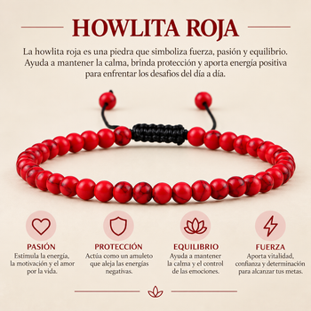 Pulsera Howlita Roja 4mm Nudo Corredizo