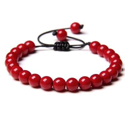 Pulsera Jade Rojo Natural Tejida 8mm