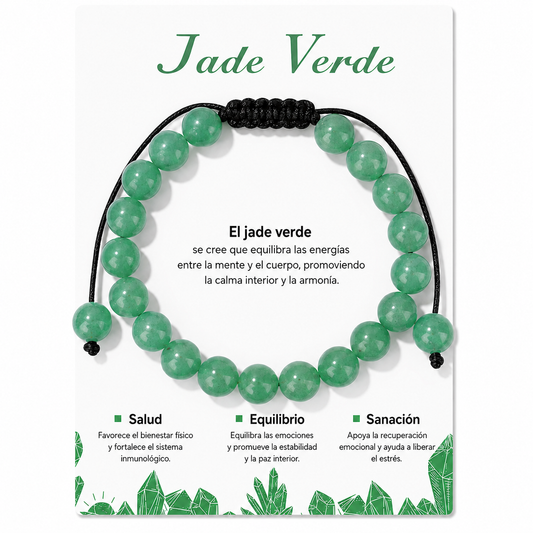 Pulsera Jade Verde Natural Tejida 8mm
