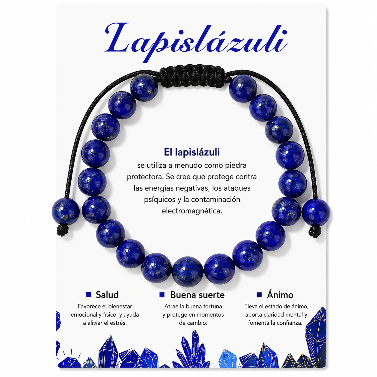 Pulsera Lapislazuli Natural Tejida 8mm