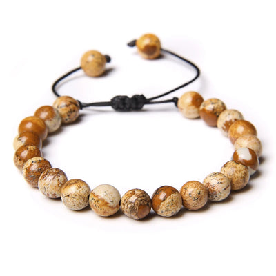 Pulsera Madera Petrificada Natural Tejida 8mm