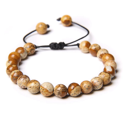 Pulsera Madera Petrificada Natural Tejida 8mm