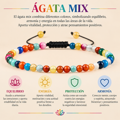 Pulsera Mix de Agatas 4mm Nudo Corredizo