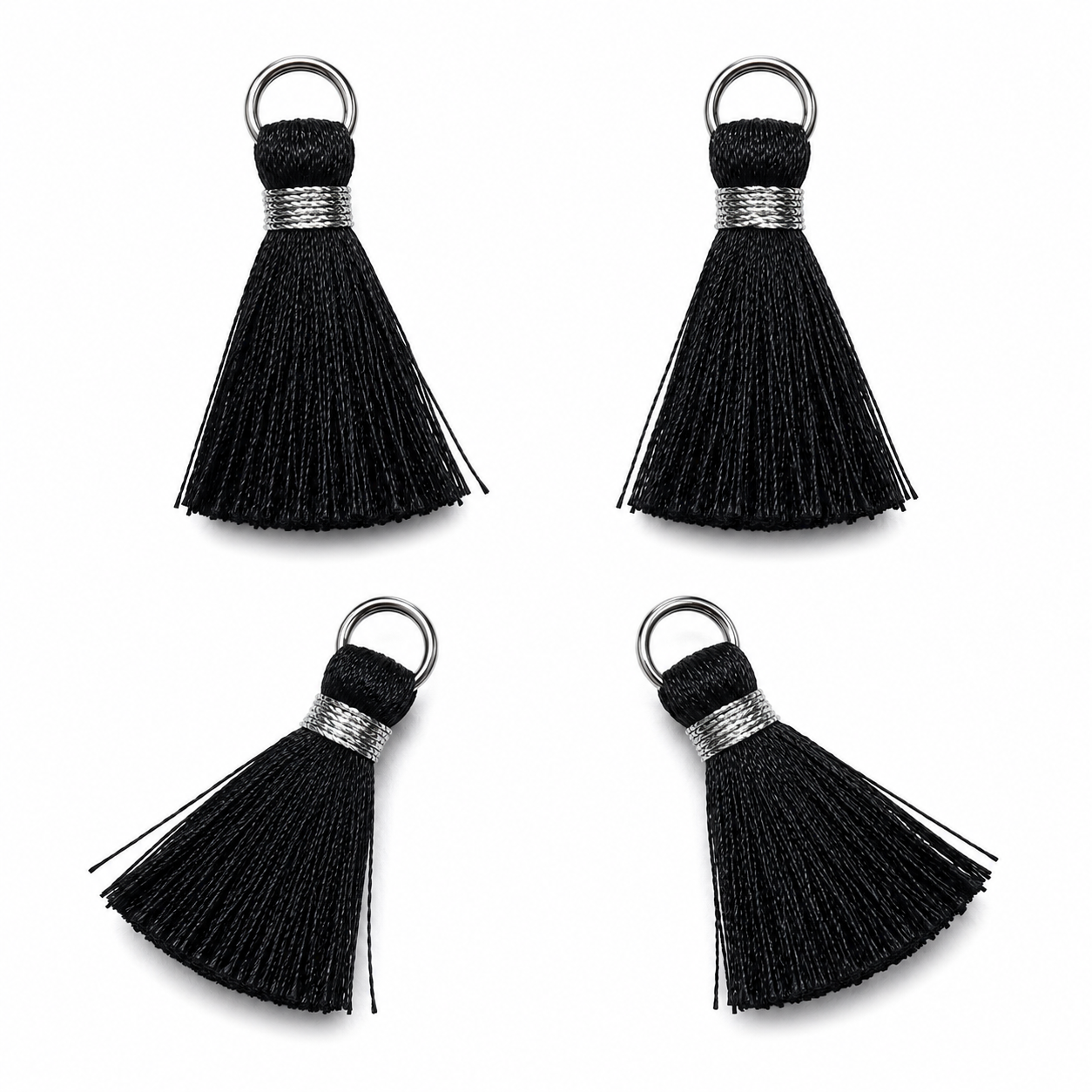 Borlas Hilo Negro Con Argolla Plateada 2.5cm - 10pcs