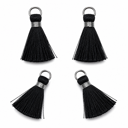 Borlas Hilo Negro Con Argolla Plateada 2.5cm - 10pcs