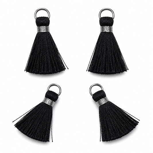 Borlas Hilo Negro Con Argolla Plateada 2.5cm - 10pcs