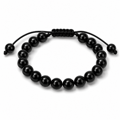 Pulsera Obsidiana Negra Natural Tejida 8mm