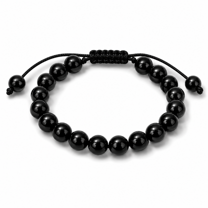 Pulsera Obsidiana Negra Natural Tejida 8mm