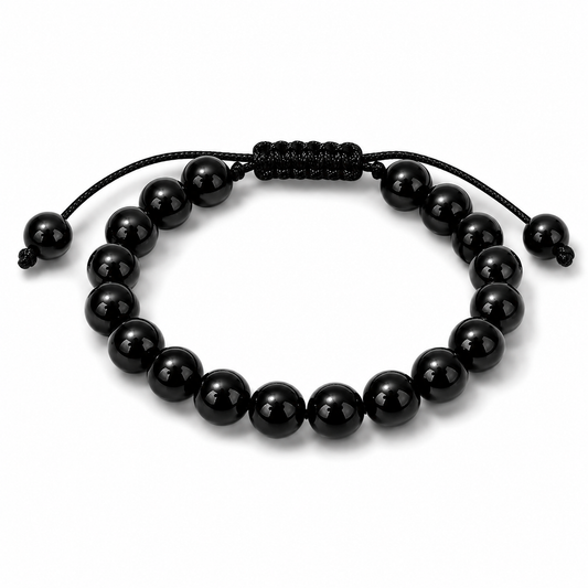 Pulsera Obsidiana Negra Natural Tejida 8mm