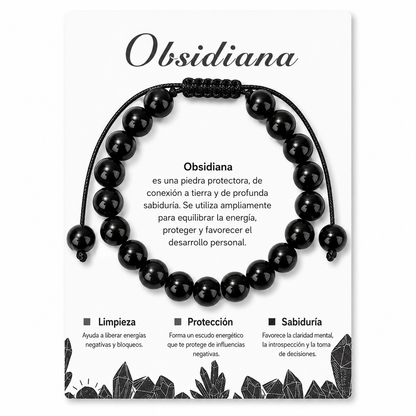 Pulsera Obsidiana Negra Natural Tejida 8mm
