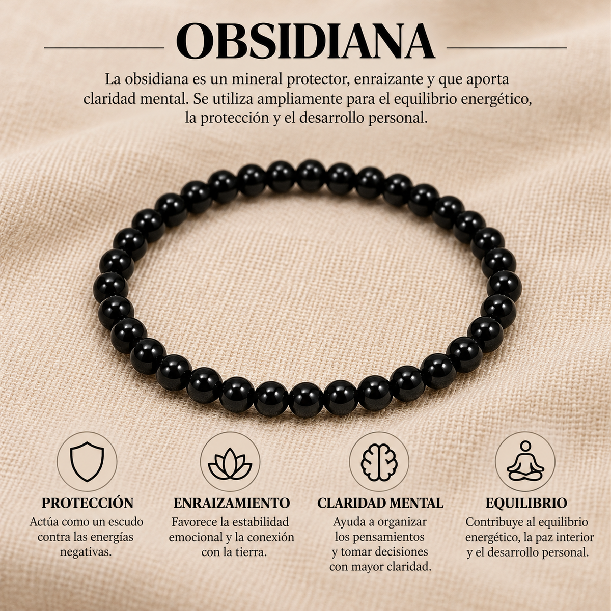 Pulsera Obsidiana 4mm Elasticada