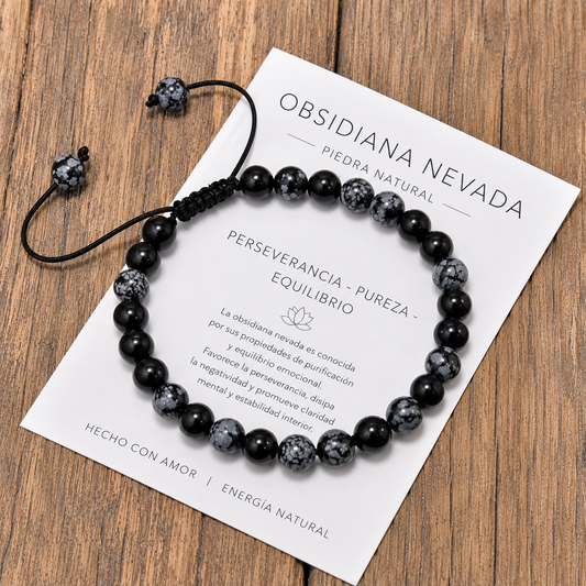 Pulsera Tejida Obsidiana Nevada 6mm