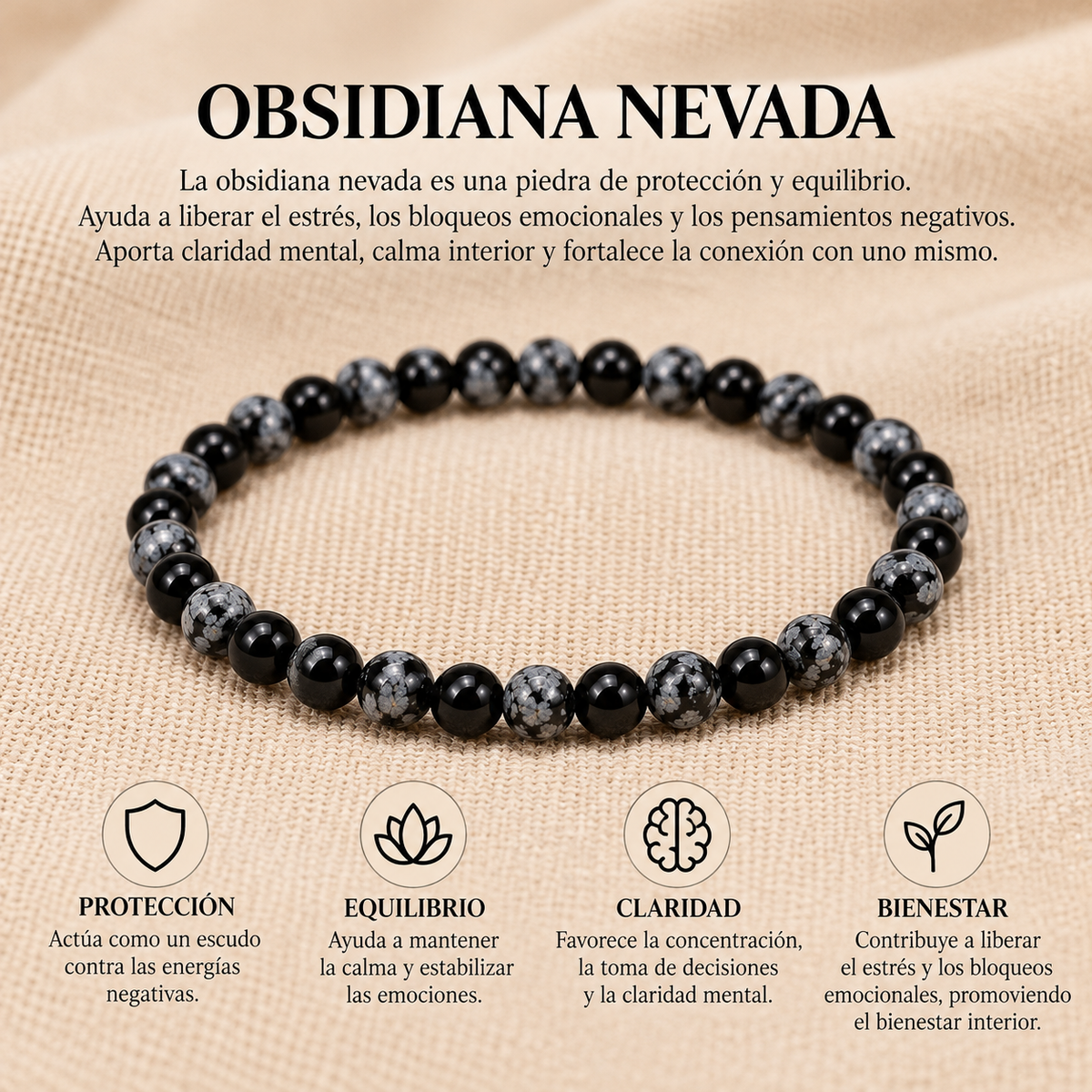 Pulsera Obsidiana Nevada 4mm Elasticada