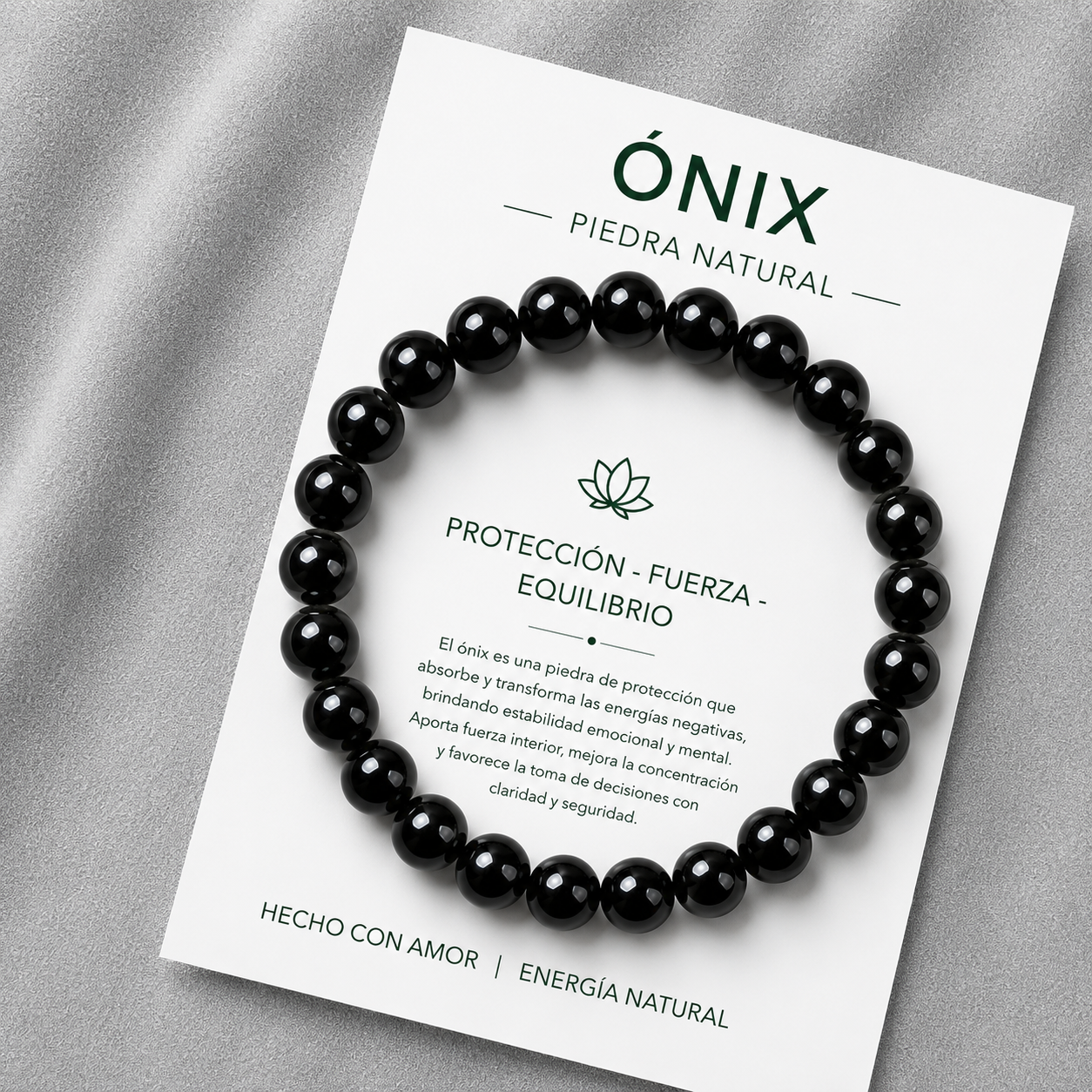 Pulsera Elasticada Onix Brillante 8mm