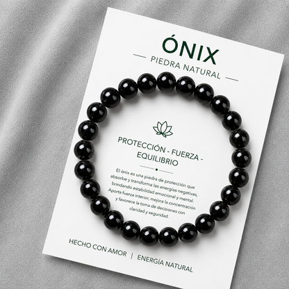 Pulsera Elasticada Onix Brillante 8mm