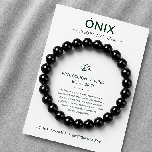 Pulsera Elasticada Onix Brillante 8mm