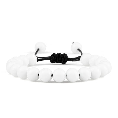 Pulsera Onix Blanco Mate Natural Tejida 8mm
