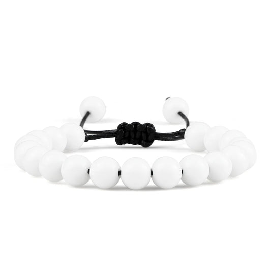 Pulsera Onix Blanco Mate Natural Tejida 8mm