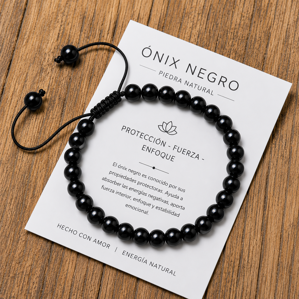 Pulsera Tejida Onix Brillante 6mm