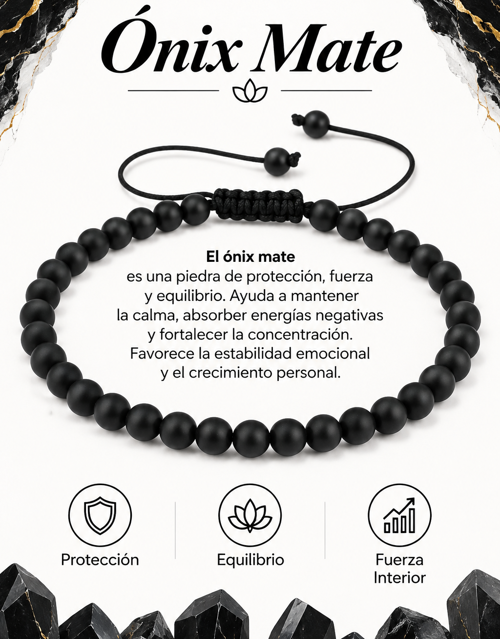 Pulsera Onix Mate 4mm Nudo Corredizo