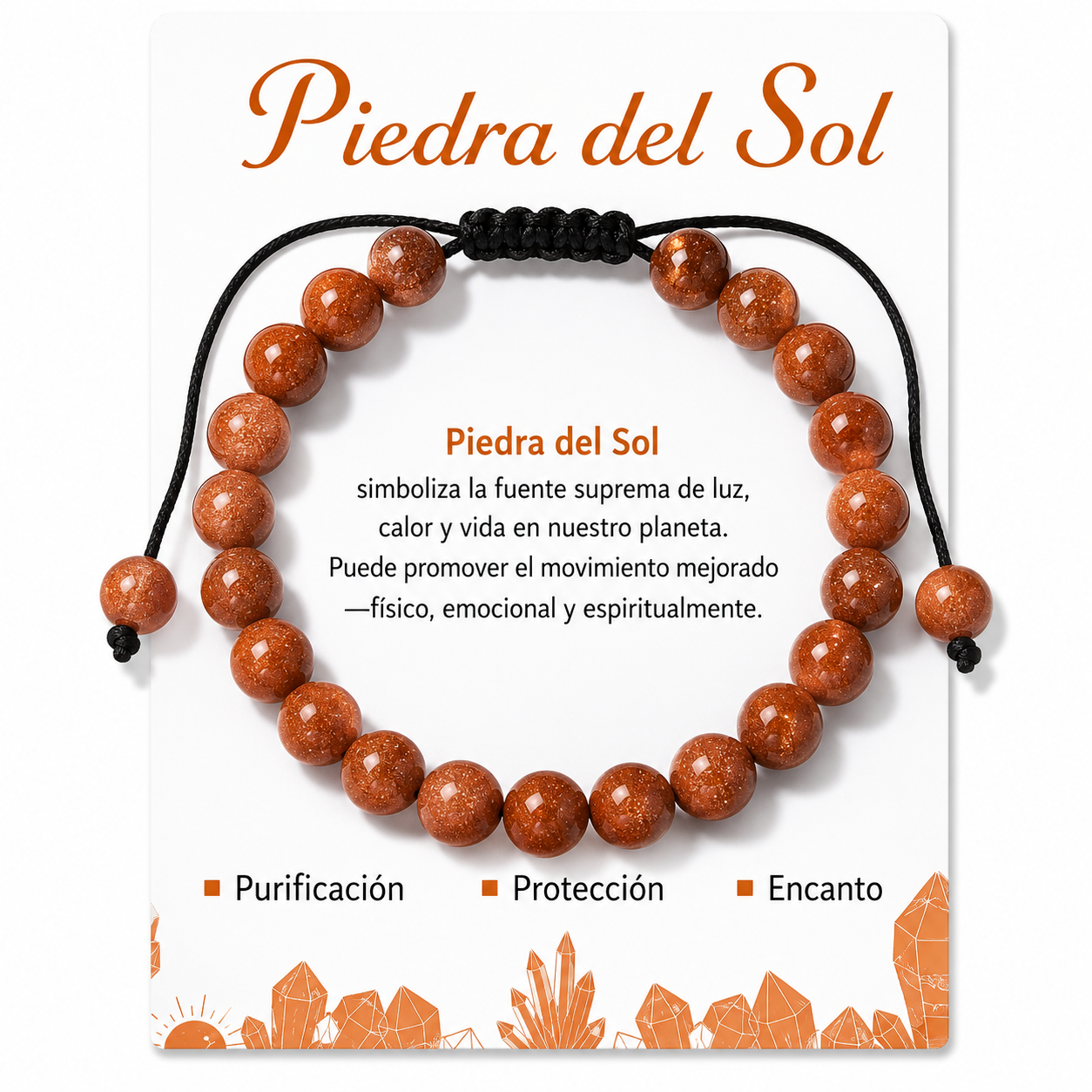 Pulsera Piedra Sol Natural Tejida 8mm