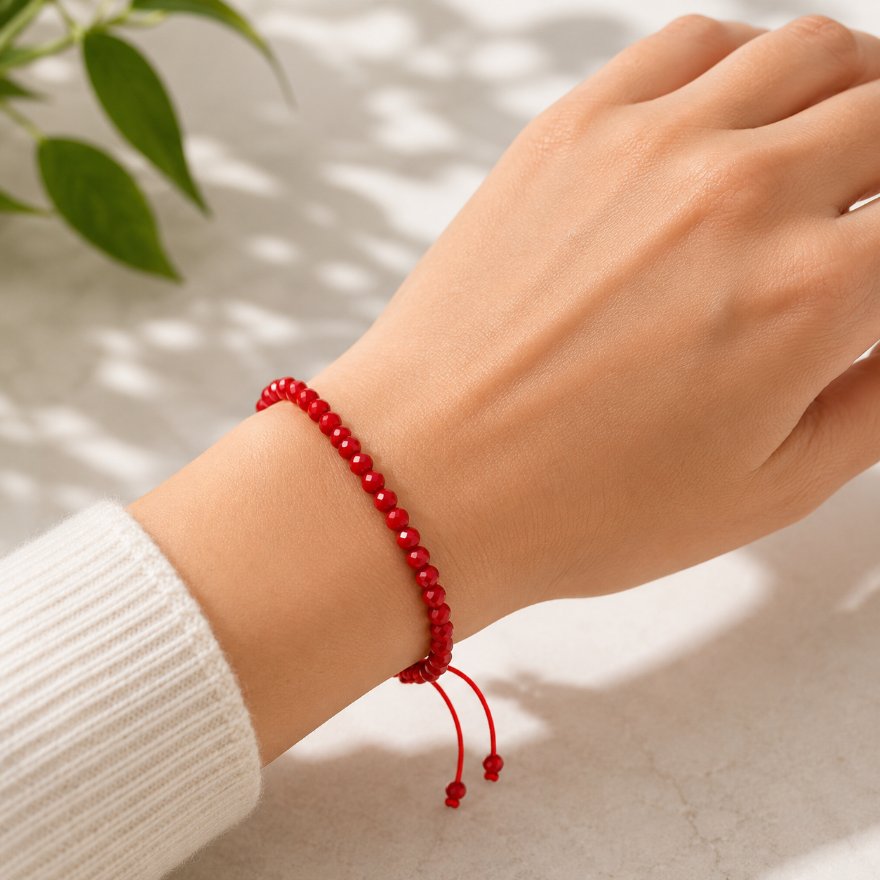 Pulsera de Cristal Rojo 4mm Nudo Corredizo