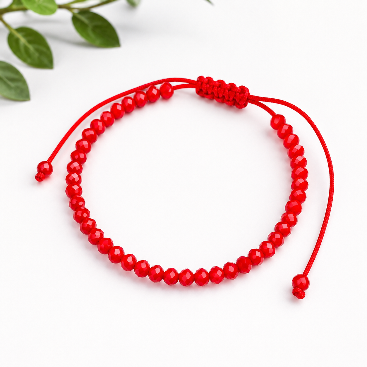 Pulsera de Cristal Rojo 4mm Nudo Corredizo