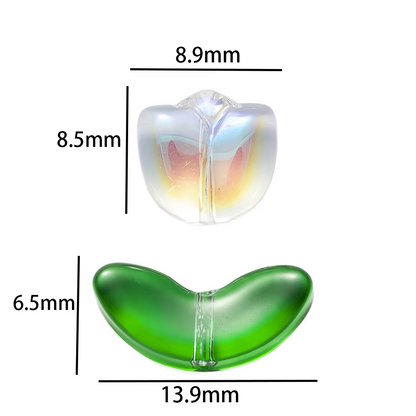 Cuentas Tulipanes Rosado con Hojas Verdes - 10 Unid