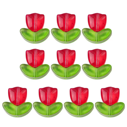 Cuentas Tulipanes Rojos con Hojas Verdes - 10 Unid