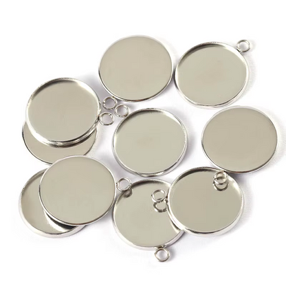 Base Redondo Camafeo Cabujón De Acero 16mm