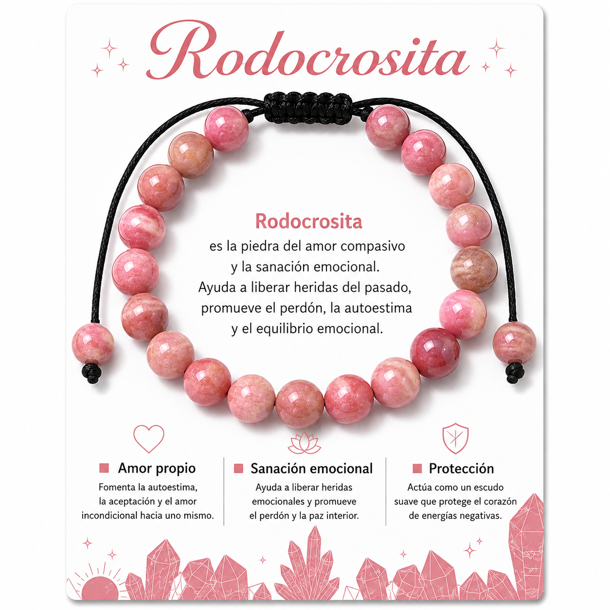 Pulsera Rodocrosita Natural Tejida 8mm