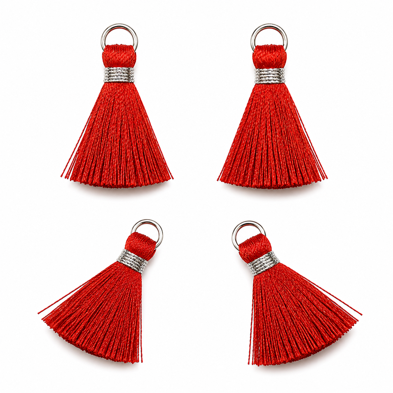 Borlas Hilo Rojo Con Argolla Plateada 2.5cm - 10pcs