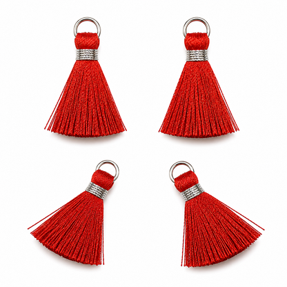 Borlas Hilo Rojo Con Argolla Plateada 2.5cm - 10pcs