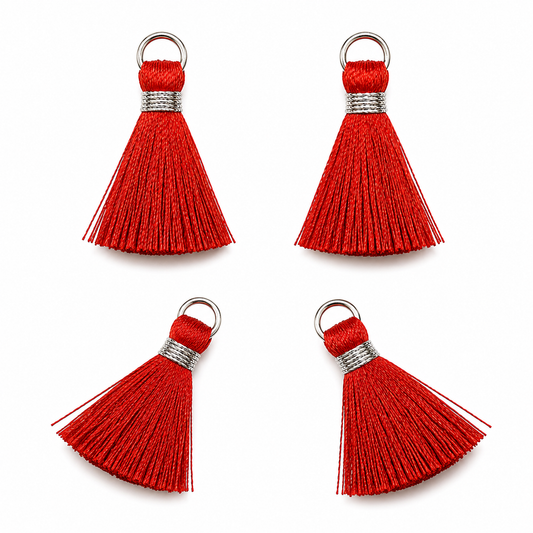 Borlas Hilo Rojo Con Argolla Plateada 2.5cm - 10pcs