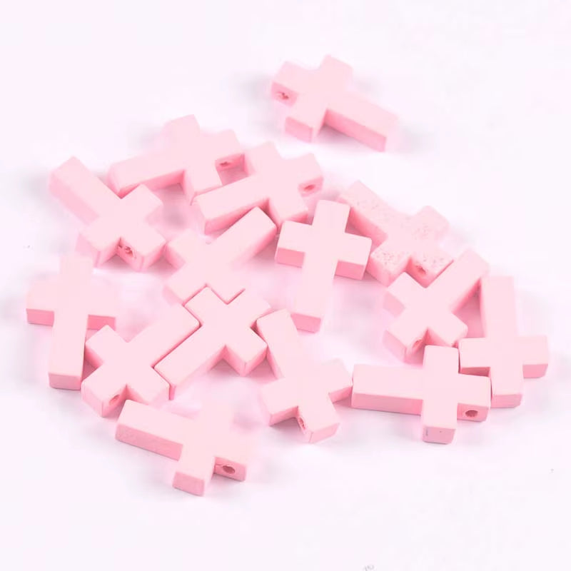 Cruz Madera Rosado 22x15mm - 20pcs