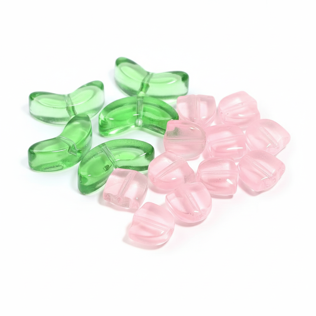 Cuentas Tulipanes Rosado con Hojas Verdes - 10 Unid