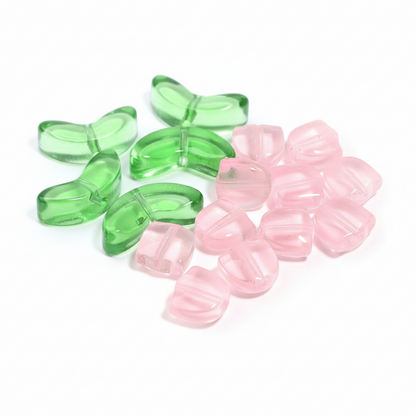 Cuentas Tulipanes Rosado con Hojas Verdes - 10 Unid