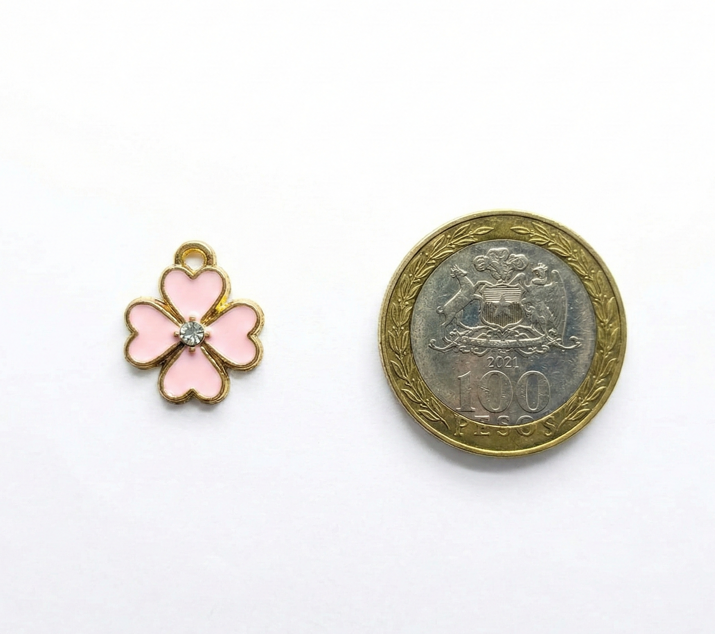 Dije Trebol Cuatro Hojas Rosa con Strass 14x16mm