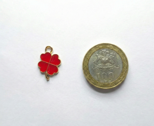 Dije Trebol Cuatro Hojas Rojo 12x18mm