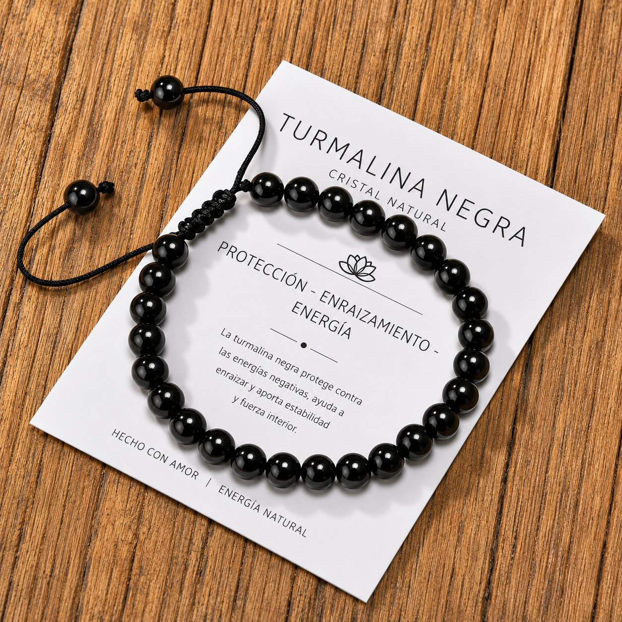 Pulsera Tejida Turmalina Negra 6mm