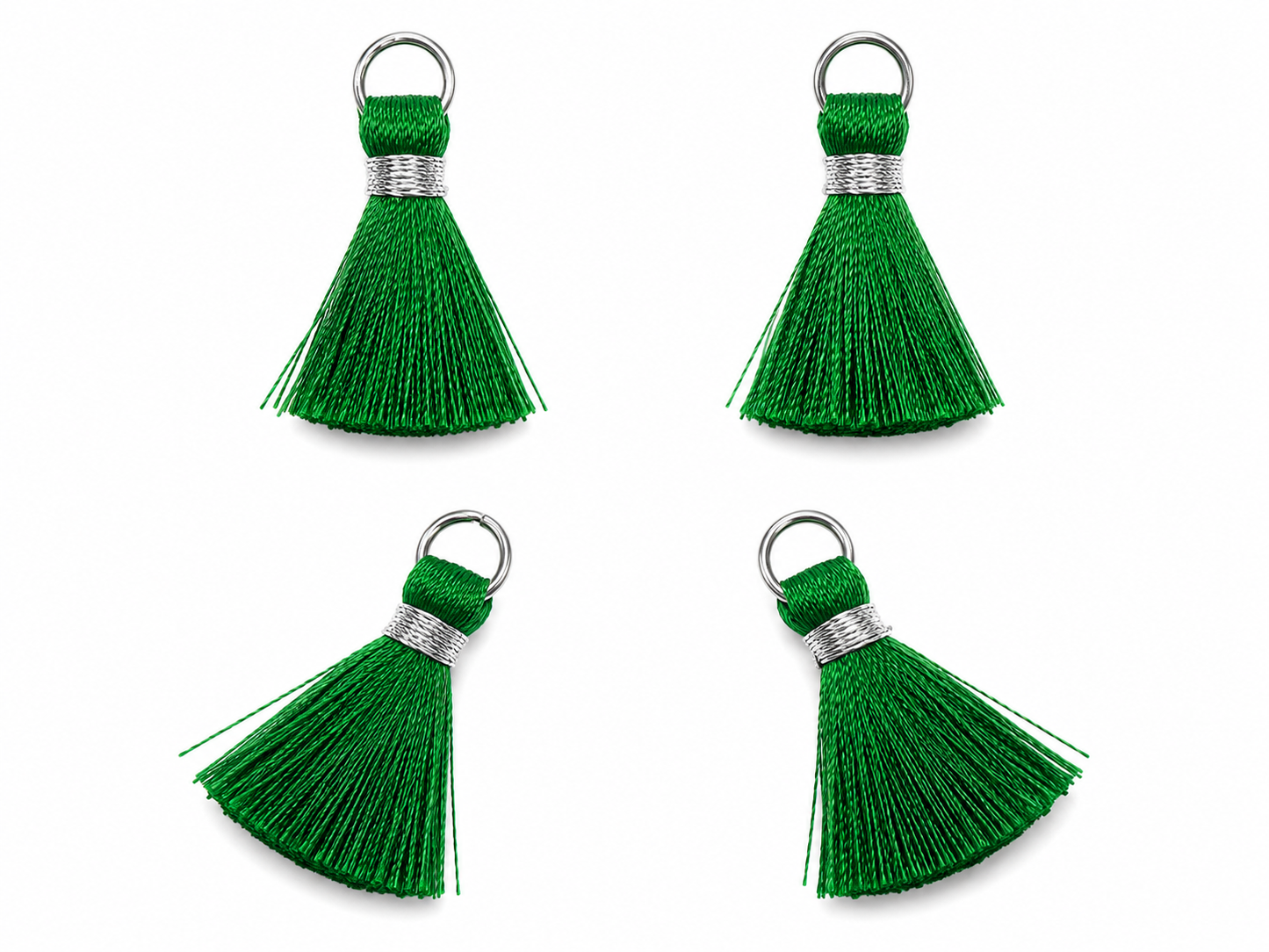 Borlas Hilo Verde Con Argolla Plateada 2.5cm - 10pcs