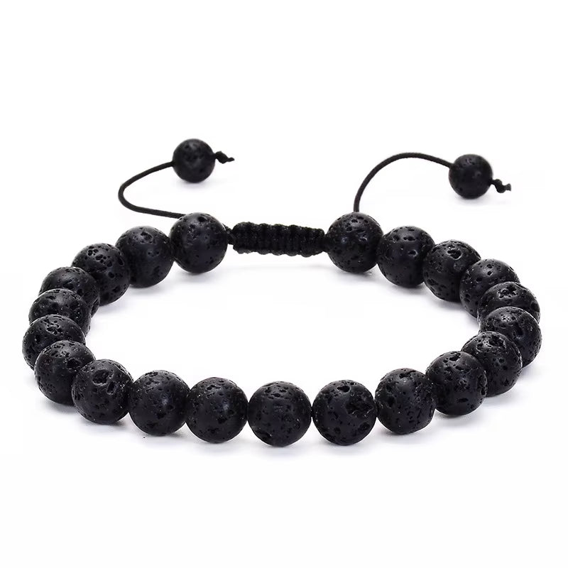 Pulsera Piedra Volcanica Natural Tejida 8mm