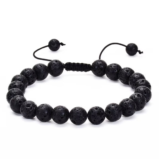 Pulsera Piedra Volcanica Natural Tejida 8mm