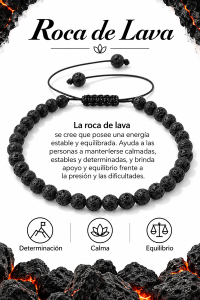 Pulsera Piedra Volcanica 4mm Nudo Corredizo